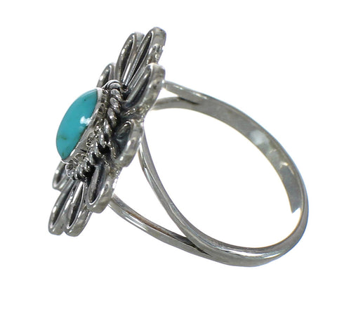 Genuine Sterling Silver And Turquoise Flower Ring Size 4-3/4 YX90439